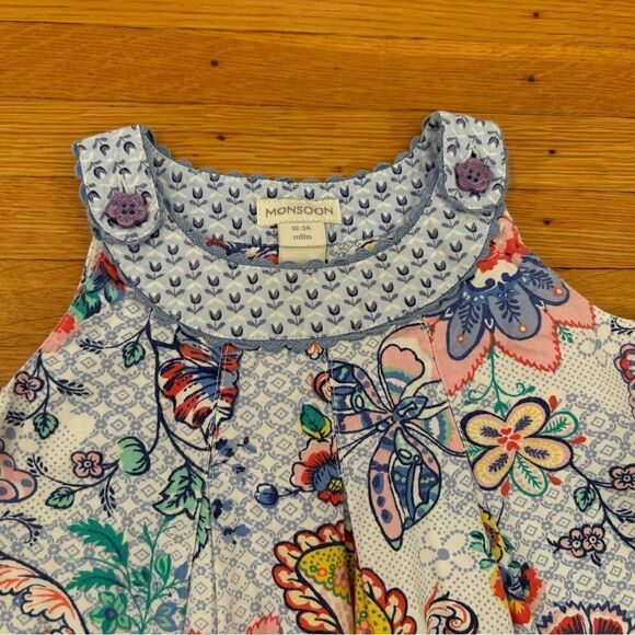 Monsoon blue/white patterned butterfly sleeveless dress - Picture 4 of 5